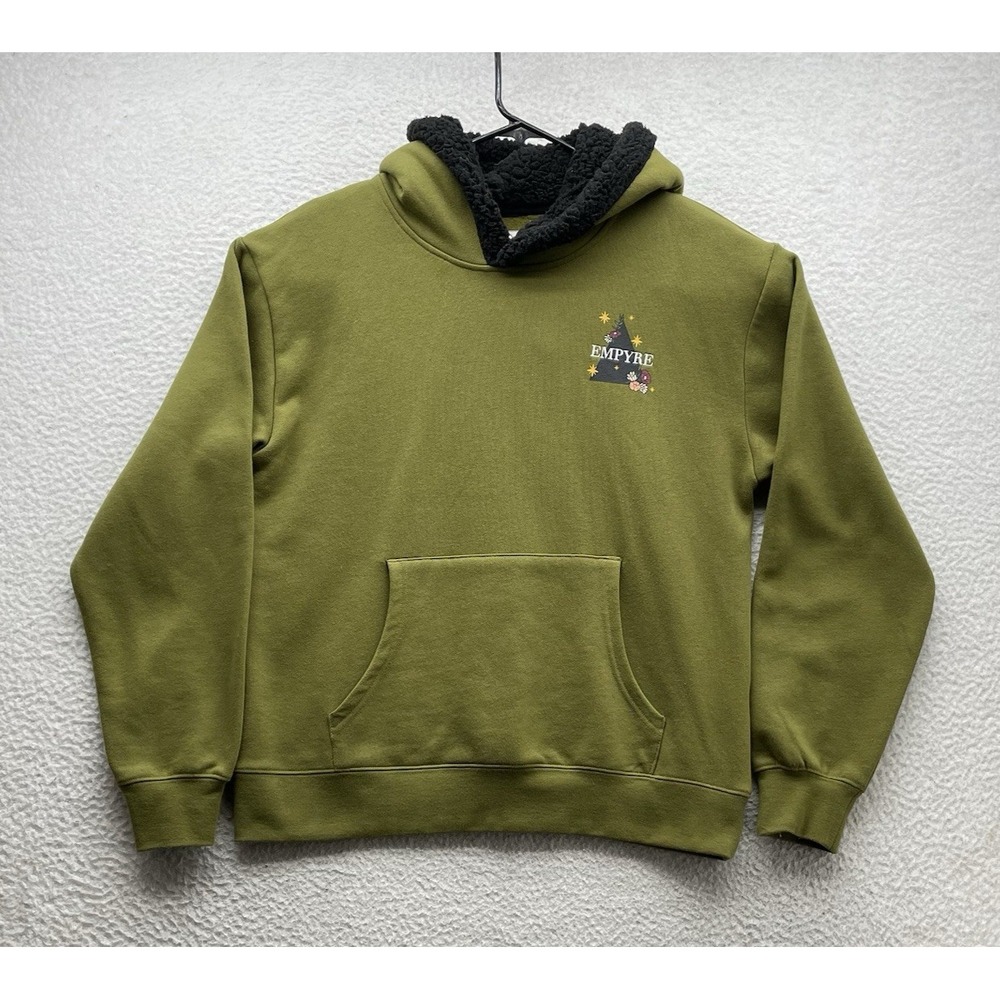 Empyre Hoodie Mens Medium M Graphic Green Sweatshirt Sherpa Fleece Skater Street
